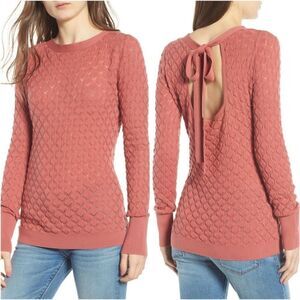 Hinge Back Tie Pointelle Sweater Sz Lg